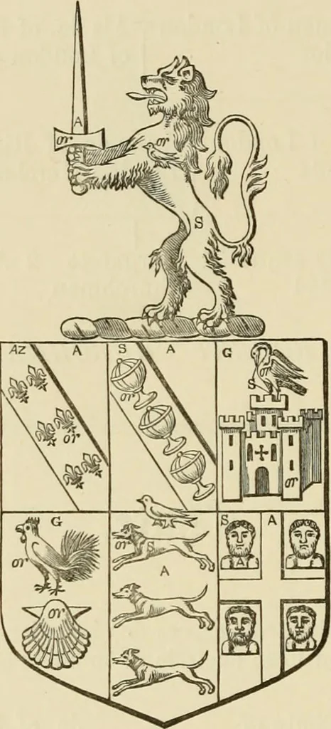 An illustration from The visitation of London, anno Domini 1633, 1634, and 1635. Made by Sr. Henry St. George, kt., Richmond herald, and deputy and marshal to Sr. Richard St. George, kt., Clarencieux king of armes, 1886, leaf 177