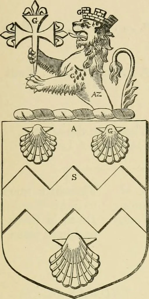 An illustration from The visitation of London, anno Domini 1633, 1634, and 1635. Made by Sr. Henry St. George, kt., Richmond herald, and deputy and marshal to Sr. Richard St. George, kt., Clarencieux king of armes, 1886, leaf 182