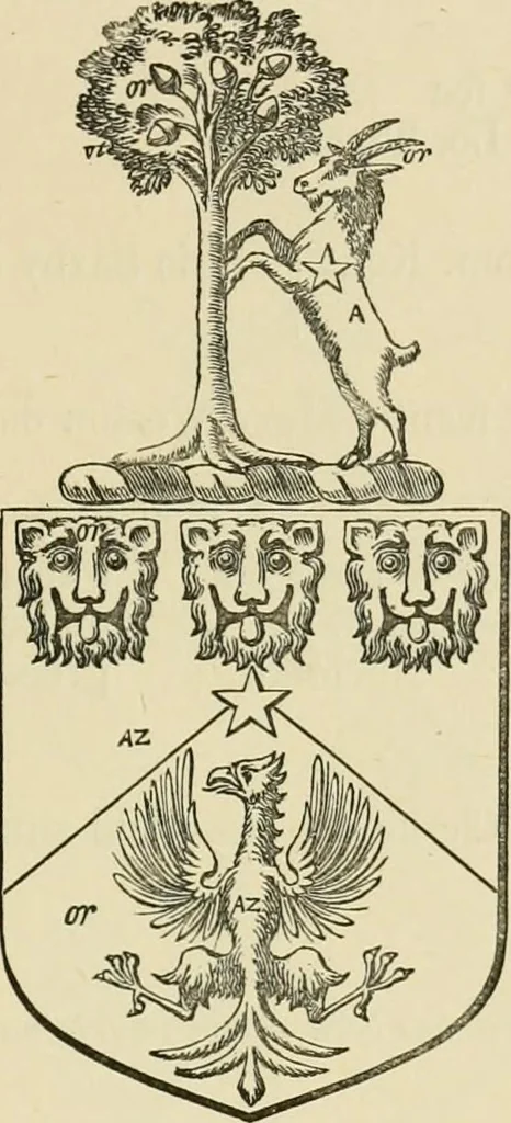 An illustration from The visitation of London, anno Domini 1633, 1634, and 1635. Made by Sr. Henry St. George, kt., Richmond herald, and deputy and marshal to Sr. Richard St. George, kt., Clarencieux king of armes, 1886, leaf 184