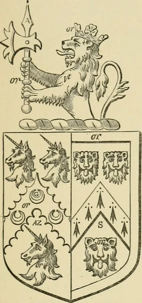 An illustration from The visitation of London, anno Domini 1633, 1634, and 1635. Made by Sr. Henry St. George, kt., Richmond herald, and deputy and marshal to Sr. Richard St. George, kt., Clarencieux king of armes, 1886, leaf 188