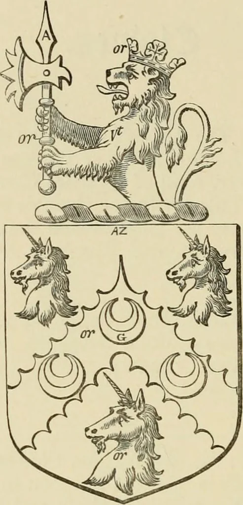 An illustration from The visitation of London, anno Domini 1633, 1634, and 1635. Made by Sr. Henry St. George, kt., Richmond herald, and deputy and marshal to Sr. Richard St. George, kt., Clarencieux king of armes, 1886, leaf 189