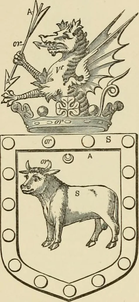 An illustration from The visitation of London, anno Domini 1633, 1634, and 1635. Made by Sr. Henry St. George, kt., Richmond herald, and deputy and marshal to Sr. Richard St. George, kt., Clarencieux king of armes, 1886, leaf 193