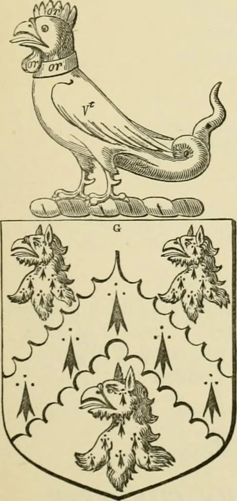 An illustration from The visitation of London, anno Domini 1633, 1634, and 1635. Made by Sr. Henry St. George, kt., Richmond herald, and deputy and marshal to Sr. Richard St. George, kt., Clarencieux king of armes, 1886, leaf 202