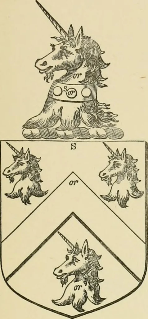 An illustration from The visitation of London, anno Domini 1633, 1634, and 1635. Made by Sr. Henry St. George, kt., Richmond herald, and deputy and marshal to Sr. Richard St. George, kt., Clarencieux king of armes, 1886, leaf 208