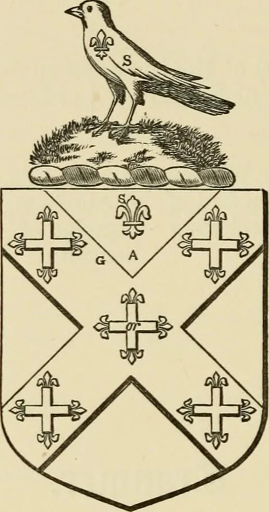 An illustration from The visitation of London, anno Domini 1633, 1634, and 1635. Made by Sr. Henry St. George, kt., Richmond herald, and deputy and marshal to Sr. Richard St. George, kt., Clarencieux king of armes, 1886, leaf 213