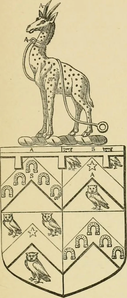 An illustration from The visitation of London, anno Domini 1633, 1634, and 1635. Made by Sr. Henry St. George, kt., Richmond herald, and deputy and marshal to Sr. Richard St. George, kt., Clarencieux king of armes, 1886, leaf 214