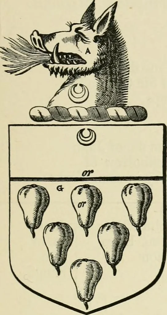 An illustration from The visitation of London, anno Domini 1633, 1634, and 1635. Made by Sr. Henry St. George, kt., Richmond herald, and deputy and marshal to Sr. Richard St. George, kt., Clarencieux king of armes, 1886, leaf 24