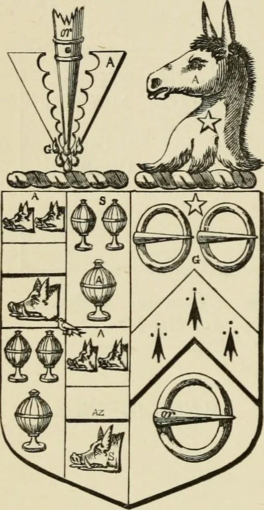 An illustration from The visitation of London, anno Domini 1633, 1634, and 1635. Made by Sr. Henry St. George, kt., Richmond herald, and deputy and marshal to Sr. Richard St. George, kt., Clarencieux king of armes, 1886, leaf 25