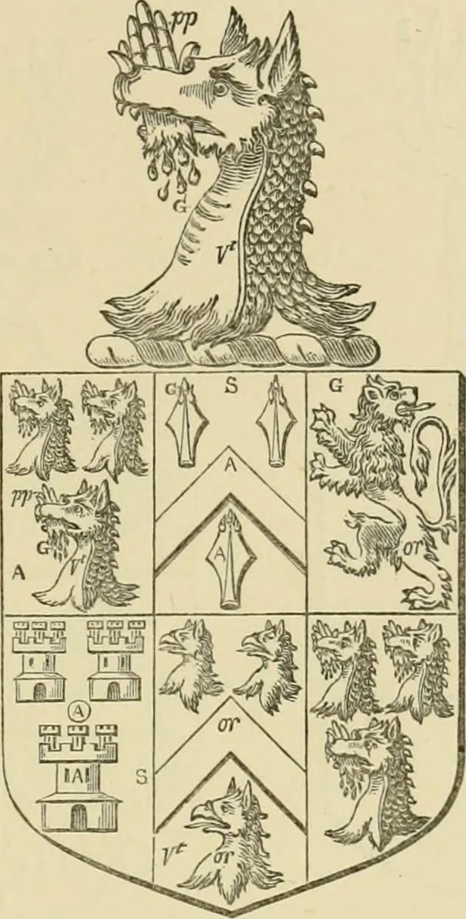 An illustration from The visitation of London, anno Domini 1633, 1634, and 1635. Made by Sr. Henry St. George, kt., Richmond herald, and deputy and marshal to Sr. Richard St. George, kt., Clarencieux king of armes, 1886, leaf 262