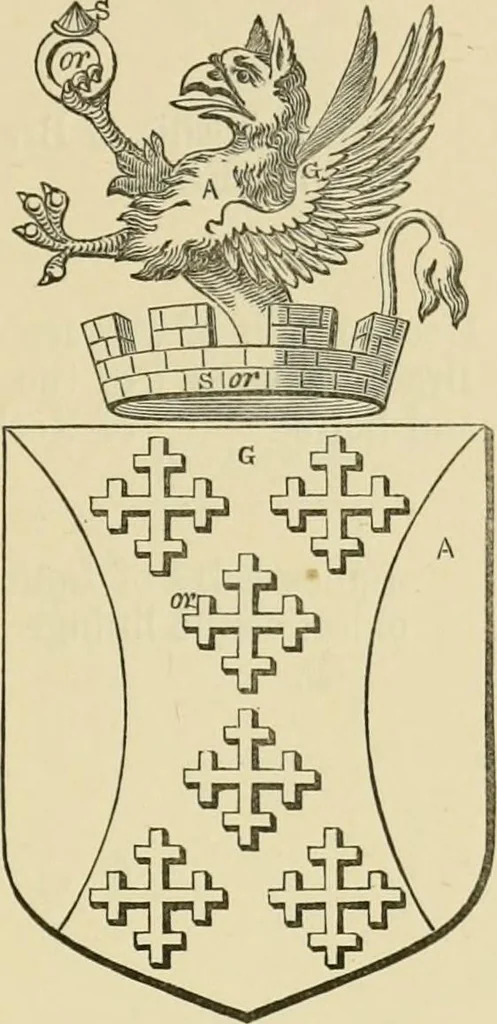 An illustration from The visitation of London, anno Domini 1633, 1634, and 1635. Made by Sr. Henry St. George, kt., Richmond herald, and deputy and marshal to Sr. Richard St. George, kt., Clarencieux king of armes, 1886, leaf 266