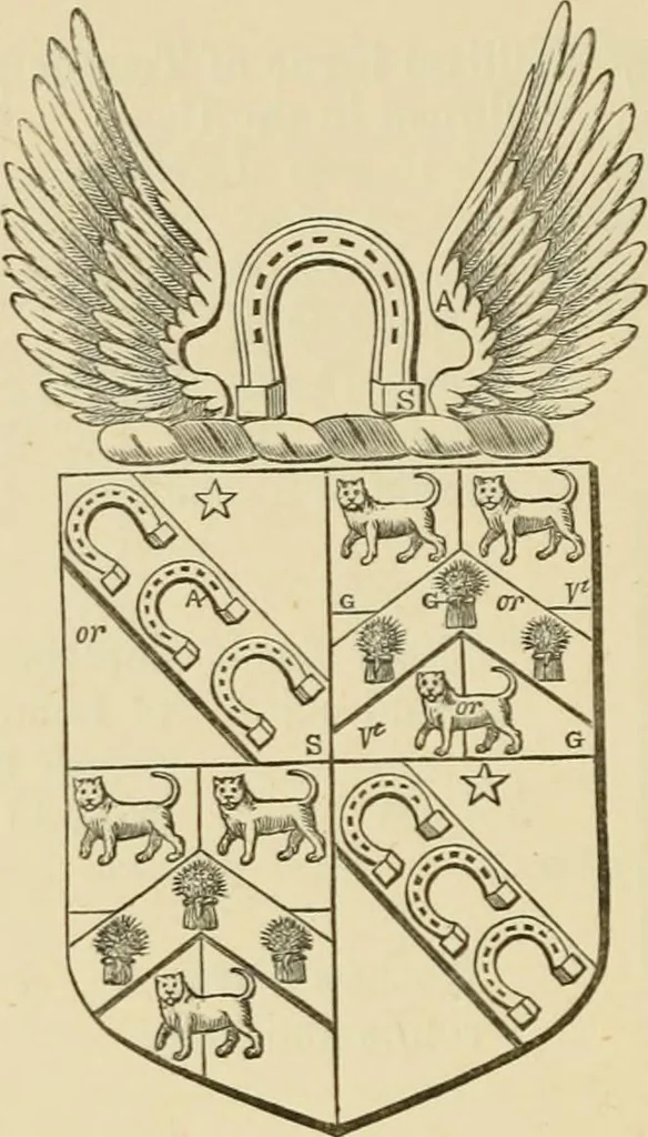 An illustration from The visitation of London, anno Domini 1633, 1634, and 1635. Made by Sr. Henry St. George, kt., Richmond herald, and deputy and marshal to Sr. Richard St. George, kt., Clarencieux king of armes, 1886, leaf 285