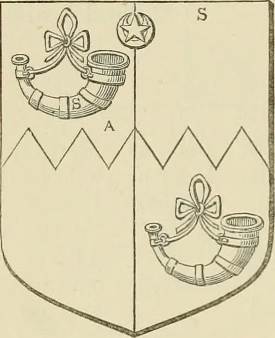 An illustration from The visitation of London, anno Domini 1633, 1634, and 1635. Made by Sr. Henry St. George, kt., Richmond herald, and deputy and marshal to Sr. Richard St. George, kt., Clarencieux king of armes, 1886, leaf 295