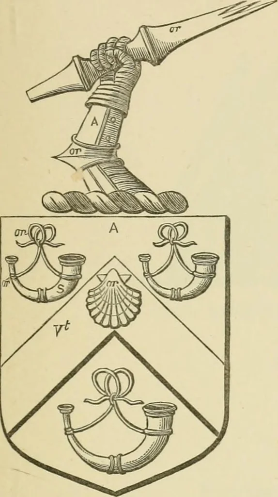 An illustration from The visitation of London, anno Domini 1633, 1634, and 1635. Made by Sr. Henry St. George, kt., Richmond herald, and deputy and marshal to Sr. Richard St. George, kt., Clarencieux king of armes, 1886, leaf 296