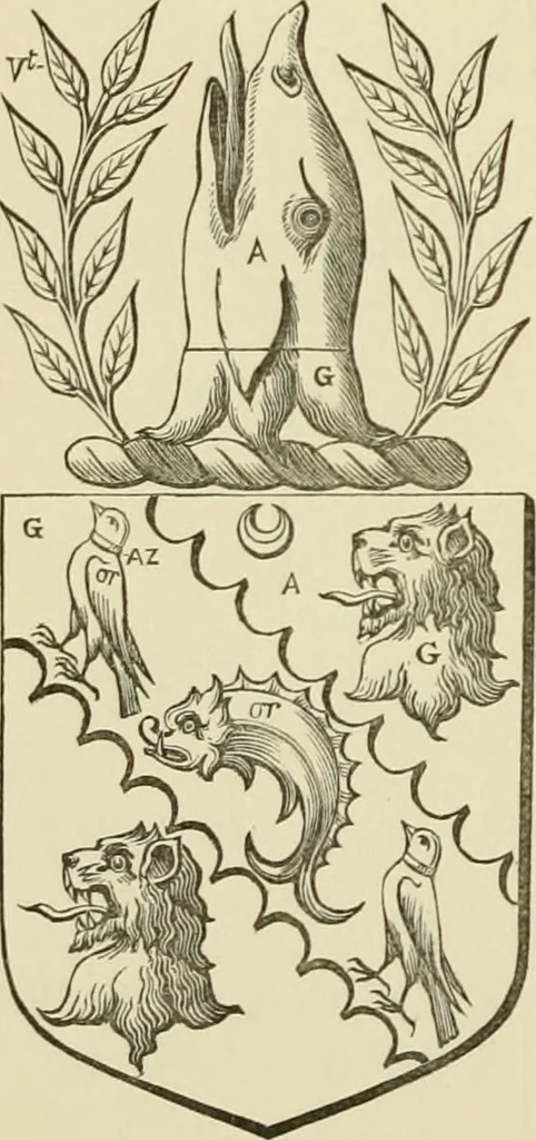An illustration from The visitation of London, anno Domini 1633, 1634, and 1635. Made by Sr. Henry St. George, kt., Richmond herald, and deputy and marshal to Sr. Richard St. George, kt., Clarencieux king of armes, 1886, leaf 303