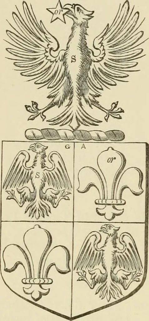 An illustration from The visitation of London, anno Domini 1633, 1634, and 1635. Made by Sr. Henry St. George, kt., Richmond herald, and deputy and marshal to Sr. Richard St. George, kt., Clarencieux king of armes, 1886, leaf 309