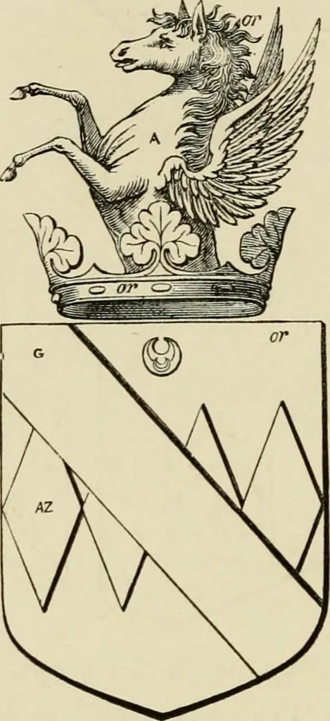 An illustration from The visitation of London, anno Domini 1633, 1634, and 1635. Made by Sr. Henry St. George, kt., Richmond herald, and deputy and marshal to Sr. Richard St. George, kt., Clarencieux king of armes, 1886, leaf 31