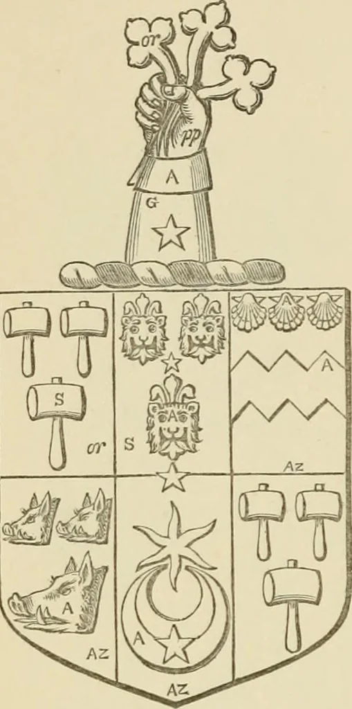 An illustration from The visitation of London, anno Domini 1633, 1634, and 1635. Made by Sr. Henry St. George, kt., Richmond herald, and deputy and marshal to Sr. Richard St. George, kt., Clarencieux king of armes, 1886, leaf 311