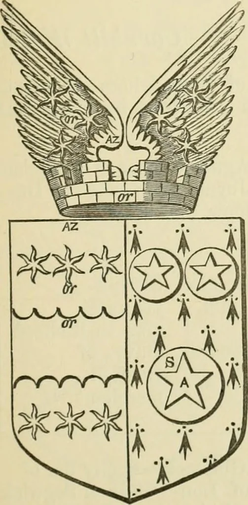 An illustration from The visitation of London, anno Domini 1633, 1634, and 1635. Made by Sr. Henry St. George, kt., Richmond herald, and deputy and marshal to Sr. Richard St. George, kt., Clarencieux king of armes, 1886, leaf 328