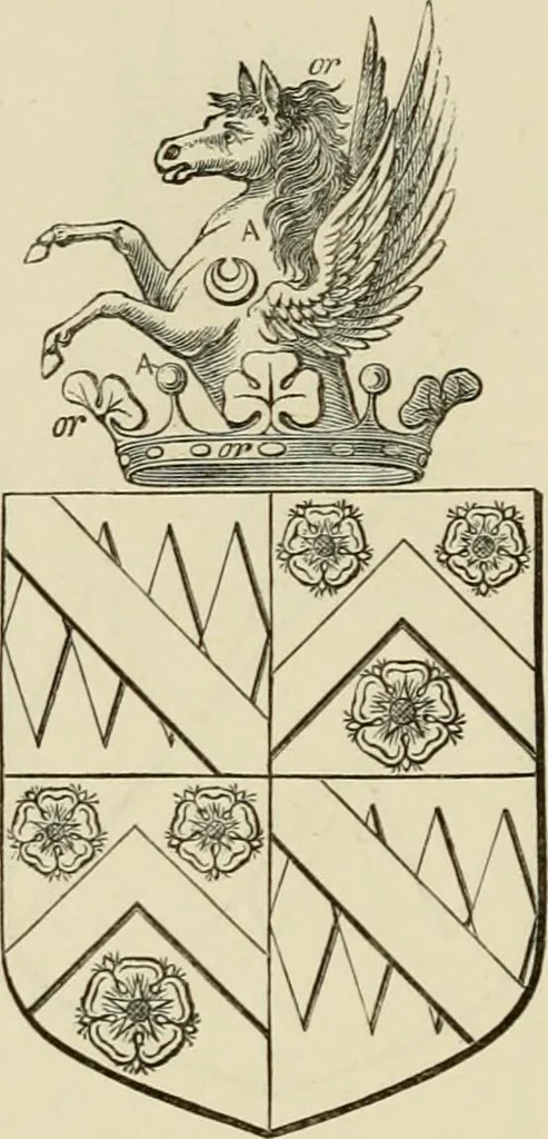 An illustration from The visitation of London, anno Domini 1633, 1634, and 1635. Made by Sr. Henry St. George, kt., Richmond herald, and deputy and marshal to Sr. Richard St. George, kt., Clarencieux king of armes, 1886, leaf 33