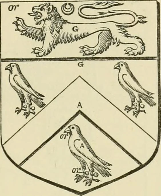 An illustration from The visitation of London, anno Domini 1633, 1634, and 1635. Made by Sr. Henry St. George, kt., Richmond herald, and deputy and marshal to Sr. Richard St. George, kt., Clarencieux king of armes, 1886, leaf 334
