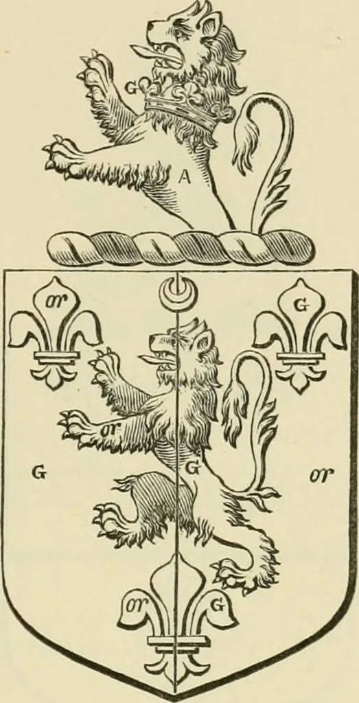 An illustration from The visitation of London, anno Domini 1633, 1634, and 1635. Made by Sr. Henry St. George, kt., Richmond herald, and deputy and marshal to Sr. Richard St. George, kt., Clarencieux king of armes, 1886, leaf 338