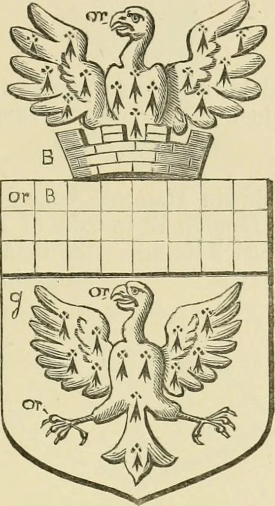 An illustration from The visitation of London, anno Domini 1633, 1634, and 1635. Made by Sr. Henry St. George, kt., Richmond herald, and deputy and marshal to Sr. Richard St. George, kt., Clarencieux king of armes, 1886, leaf 356