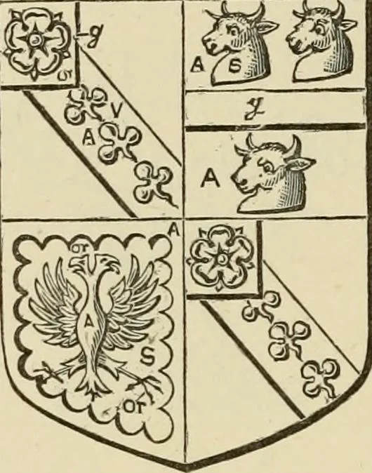 An illustration from The visitation of London, anno Domini 1633, 1634, and 1635. Made by Sr. Henry St. George, kt., Richmond herald, and deputy and marshal to Sr. Richard St. George, kt., Clarencieux king of armes, 1886, leaf 371