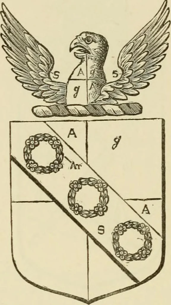 An illustration from The visitation of London, anno Domini 1633, 1634, and 1635. Made by Sr. Henry St. George, kt., Richmond herald, and deputy and marshal to Sr. Richard St. George, kt., Clarencieux king of armes, 1886, leaf 377