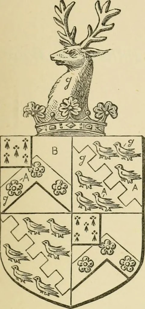 An illustration from The visitation of London, anno Domini 1633, 1634, and 1635. Made by Sr. Henry St. George, kt., Richmond herald, and deputy and marshal to Sr. Richard St. George, kt., Clarencieux king of armes, 1886, leaf 380