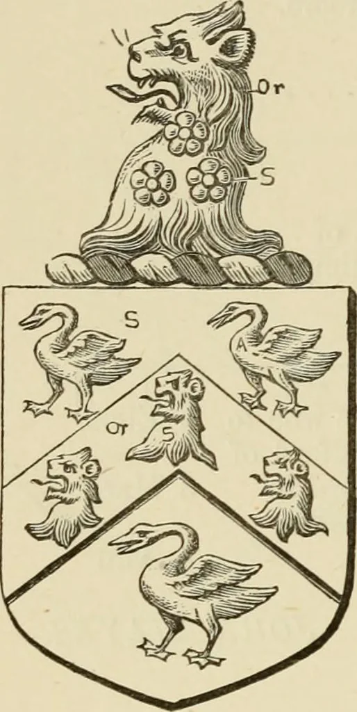 An illustration from The visitation of London, anno Domini 1633, 1634, and 1635. Made by Sr. Henry St. George, kt., Richmond herald, and deputy and marshal to Sr. Richard St. George, kt., Clarencieux king of armes, 1886, leaf 385