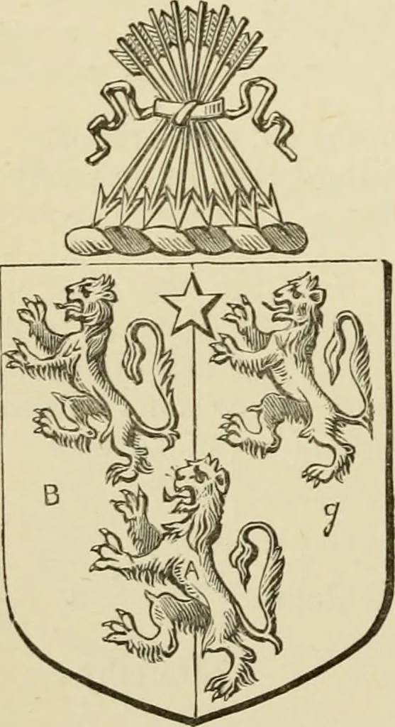 An illustration from The visitation of London, anno Domini 1633, 1634, and 1635. Made by Sr. Henry St. George, kt., Richmond herald, and deputy and marshal to Sr. Richard St. George, kt., Clarencieux king of armes, 1886, leaf 389