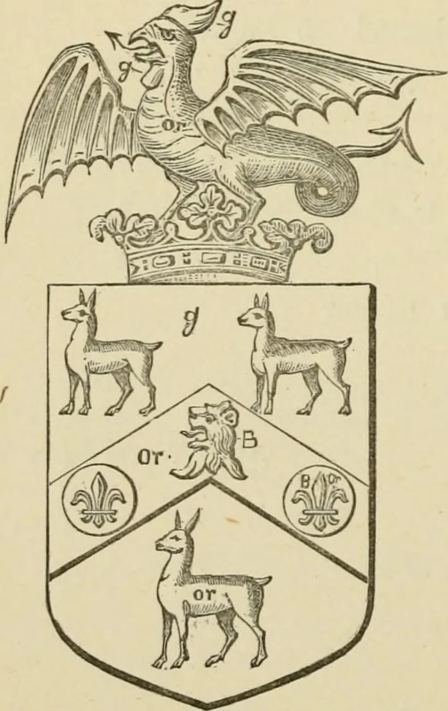 An illustration from The visitation of London, anno Domini 1633, 1634, and 1635. Made by Sr. Henry St. George, kt., Richmond herald, and deputy and marshal to Sr. Richard St. George, kt., Clarencieux king of armes, 1886, leaf 399