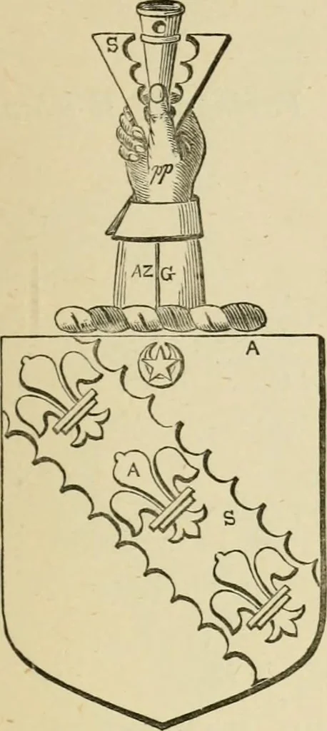 An illustration from The visitation of London, anno Domini 1633, 1634, and 1635. Made by Sr. Henry St. George, kt., Richmond herald, and deputy and marshal to Sr. Richard St. George, kt., Clarencieux king of armes, 1886, leaf 406