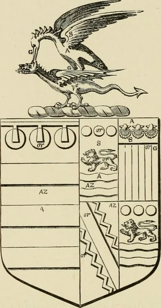 An illustration from The visitation of London, anno Domini 1633, 1634, and 1635. Made by Sr. Henry St. George, kt., Richmond herald, and deputy and marshal to Sr. Richard St. George, kt., Clarencieux king of armes, 1886, leaf 43