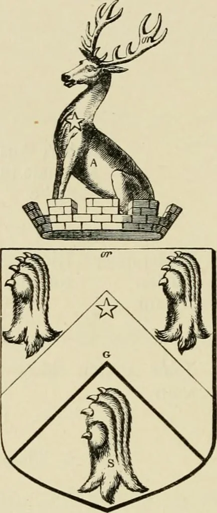 An illustration from The visitation of London, anno Domini 1633, 1634, and 1635. Made by Sr. Henry St. George, kt., Richmond herald, and deputy and marshal to Sr. Richard St. George, kt., Clarencieux king of armes, 1886, leaf 47