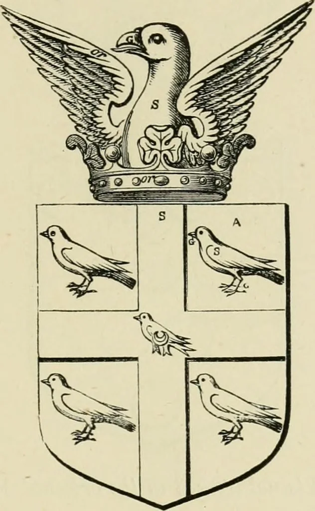 An illustration from The visitation of London, anno Domini 1633, 1634, and 1635. Made by Sr. Henry St. George, kt., Richmond herald, and deputy and marshal to Sr. Richard St. George, kt., Clarencieux king of armes, 1886, leaf 48
