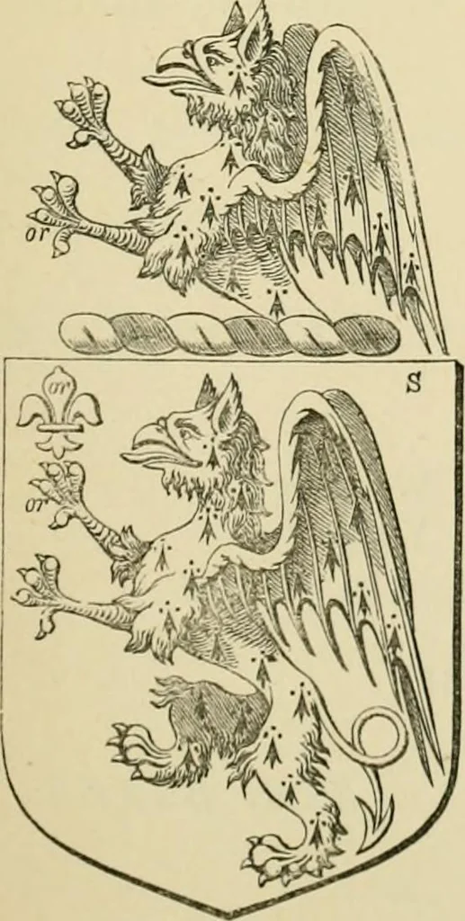 An illustration from The visitation of London, anno Domini 1633, 1634, and 1635. Made by Sr. Henry St. George, kt., Richmond herald, and deputy and marshal to Sr. Richard St. George, kt., Clarencieux king of armes, 1886, leaf 54