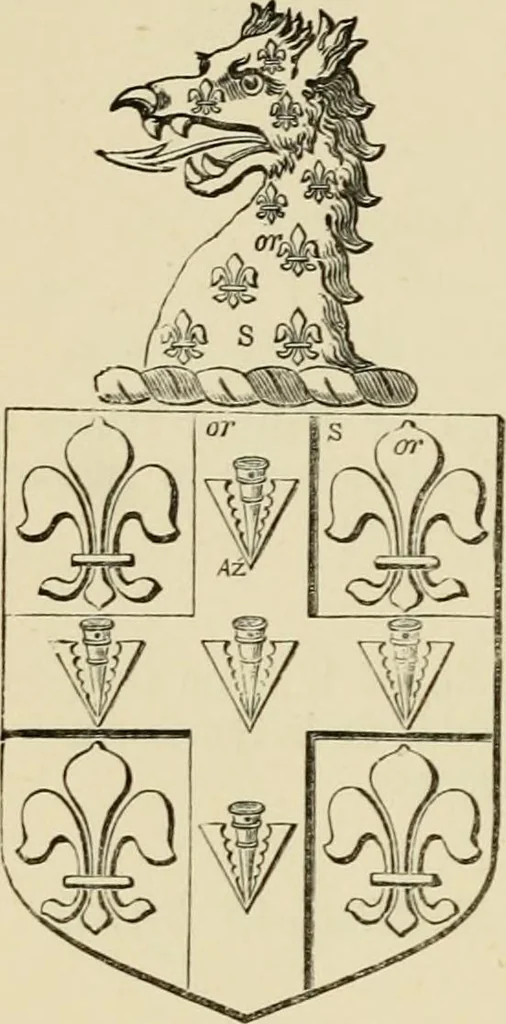 An illustration from The visitation of London, anno Domini 1633, 1634, and 1635. Made by Sr. Henry St. George, kt., Richmond herald, and deputy and marshal to Sr. Richard St. George, kt., Clarencieux king of armes, 1886, leaf 55