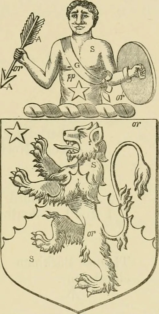 An illustration from The visitation of London, anno Domini 1633, 1634, and 1635. Made by Sr. Henry St. George, kt., Richmond herald, and deputy and marshal to Sr. Richard St. George, kt., Clarencieux king of armes, 1886, leaf 62