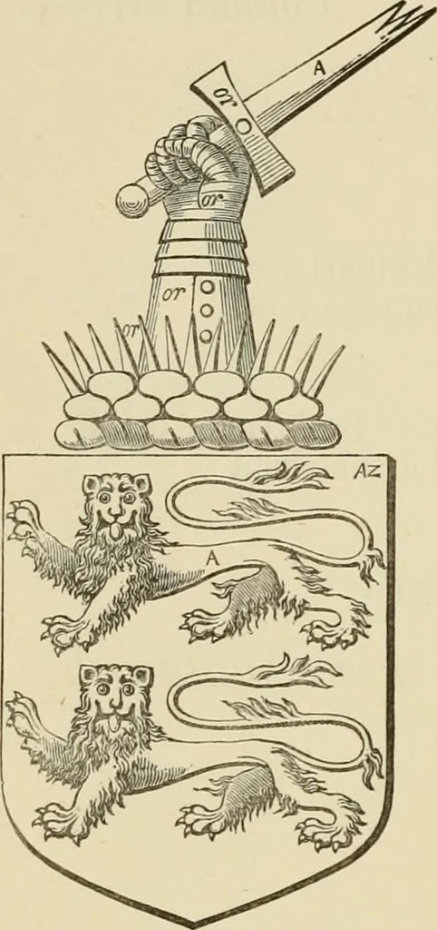An illustration from The visitation of London, anno Domini 1633, 1634, and 1635. Made by Sr. Henry St. George, kt., Richmond herald, and deputy and marshal to Sr. Richard St. George, kt., Clarencieux king of armes, 1886, leaf 65