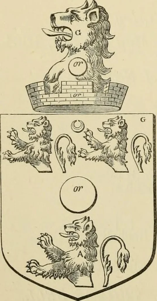 An illustration from The visitation of London, anno Domini 1633, 1634, and 1635. Made by Sr. Henry St. George, kt., Richmond herald, and deputy and marshal to Sr. Richard St. George, kt., Clarencieux king of armes, 1886, leaf 77