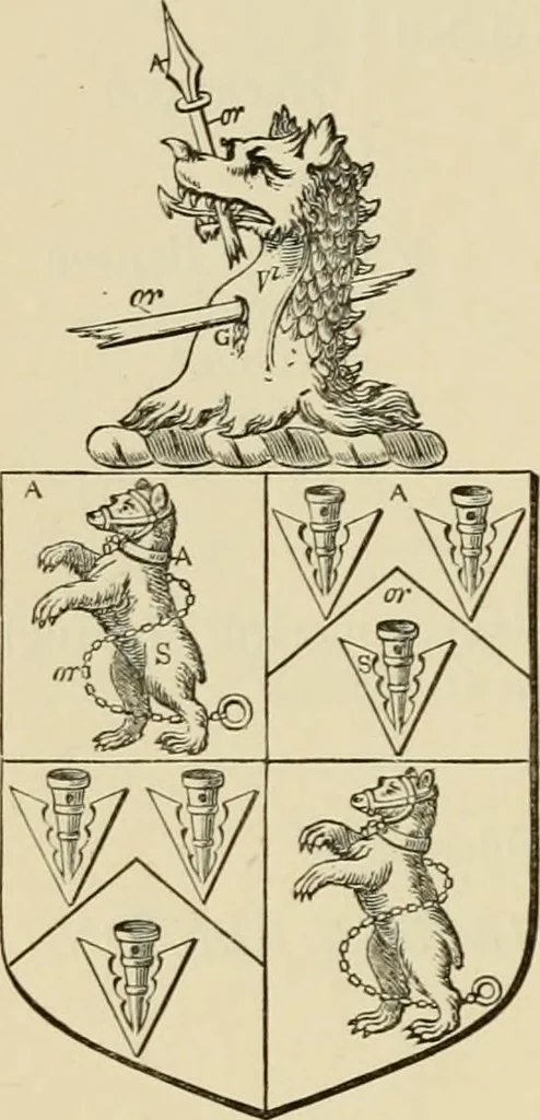 An illustration from The visitation of London, anno Domini 1633, 1634, and 1635. Made by Sr. Henry St. George, kt., Richmond herald, and deputy and marshal to Sr. Richard St. George, kt., Clarencieux king of armes, 1886, leaf 79