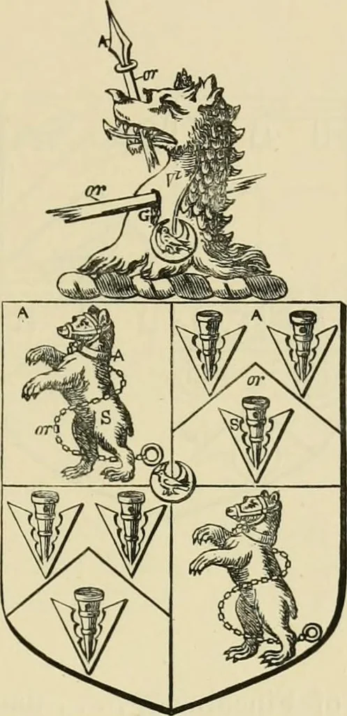 An illustration from The visitation of London, anno Domini 1633, 1634, and 1635. Made by Sr. Henry St. George, kt., Richmond herald, and deputy and marshal to Sr. Richard St. George, kt., Clarencieux king of armes, 1886, leaf 80