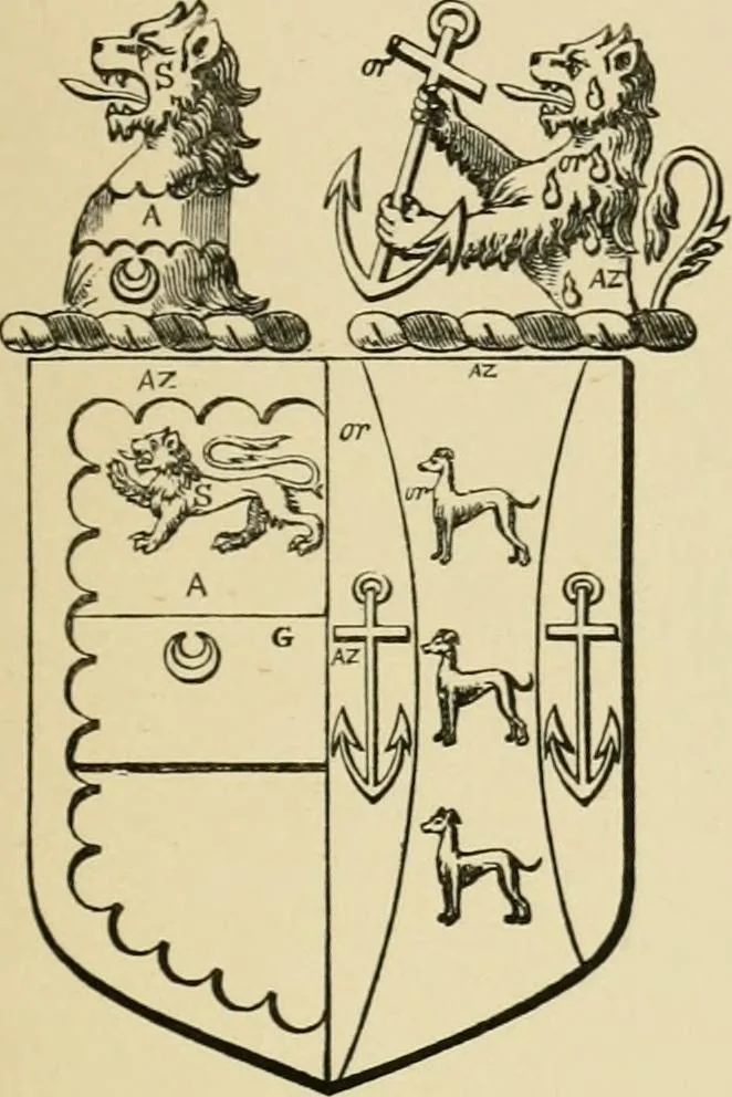 An illustration from The visitation of London, anno Domini 1633, 1634, and 1635. Made by Sr. Henry St. George, kt., Richmond herald, and deputy and marshal to Sr. Richard St. George, kt., Clarencieux king of armes, 1886, leaf 82