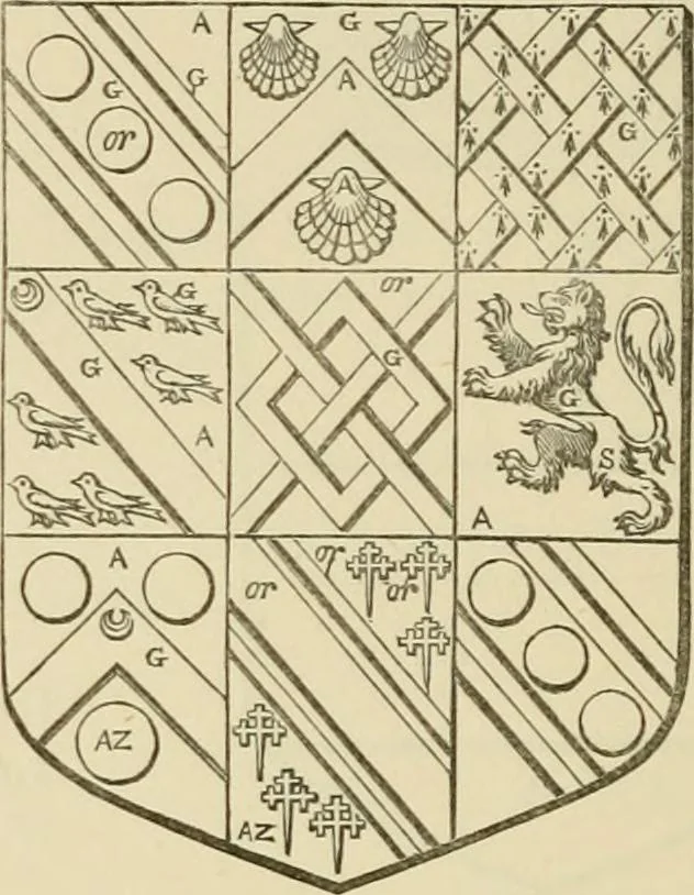 An illustration from The visitation of London, anno Domini 1633, 1634, and 1635. Made by Sr. Henry St. George, kt., Richmond herald, and deputy and marshal to Sr. Richard St. George, kt., Clarencieux king of armes, 1886, leaf 87