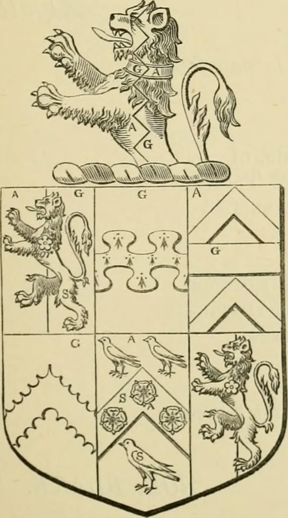 An illustration from The visitation of London, anno Domini 1633, 1634, and 1635. Made by Sr. Henry St. George, kt., Richmond herald, and deputy and marshal to Sr. Richard St. George, kt., Clarencieux king of armes, 1886, leaf 90