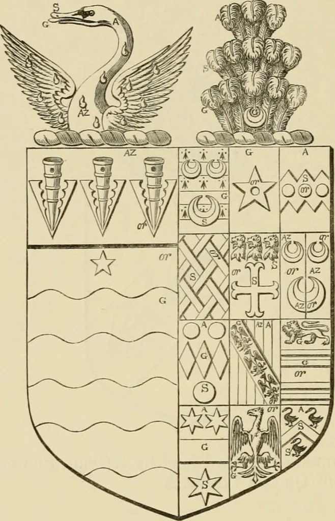 An illustration from The visitation of London, anno Domini 1633, 1634, and 1635. Made by Sr. Henry St. George, kt., Richmond herald, and deputy and marshal to Sr. Richard St. George, kt., Clarencieux king of armes, 1886, leaf 93