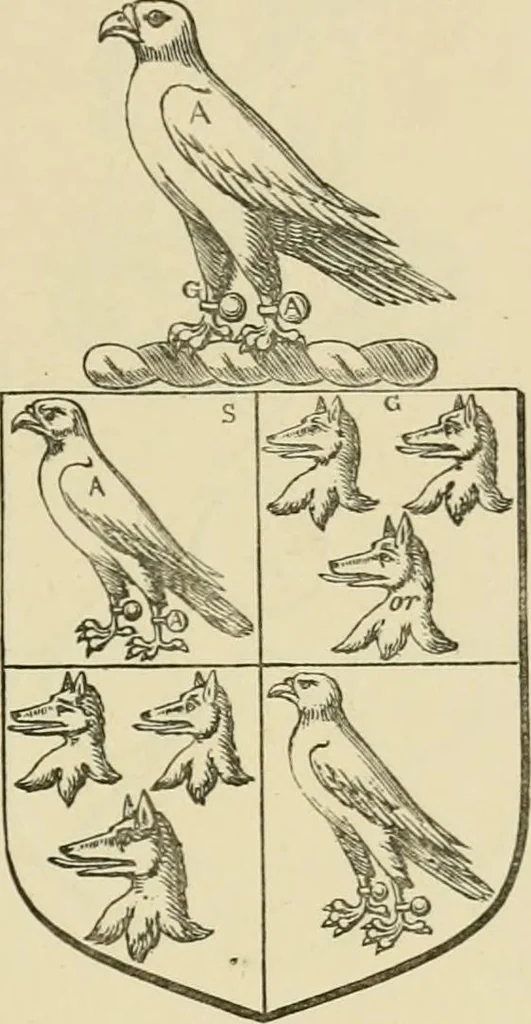 An illustration from The visitation of London, anno Domini 1633, 1634, and 1635. Made by Sr. Henry St. George, kt., Richmond herald, and deputy and marshal to Sr. Richard St. George, kt., Clarencieux king of armes, 1886, leaf 98