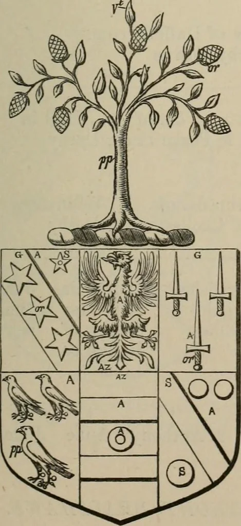 An illustration from The visitation of London : anno Domini 1633, 1634, and 1635. Made by Sr. Henry St. George, kt., Richmond herald, and deputy and marshal to Sr. Richard St. George, kt., Clarencieux king of armes, 1880, leaf 108