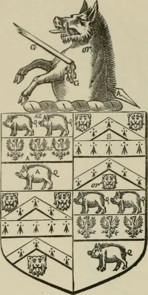An illustration from The visitation of London : anno Domini 1633, 1634, and 1635. Made by Sr. Henry St. George, kt., Richmond herald, and deputy and marshal to Sr. Richard St. George, kt., Clarencieux king of armes, 1880, leaf 131